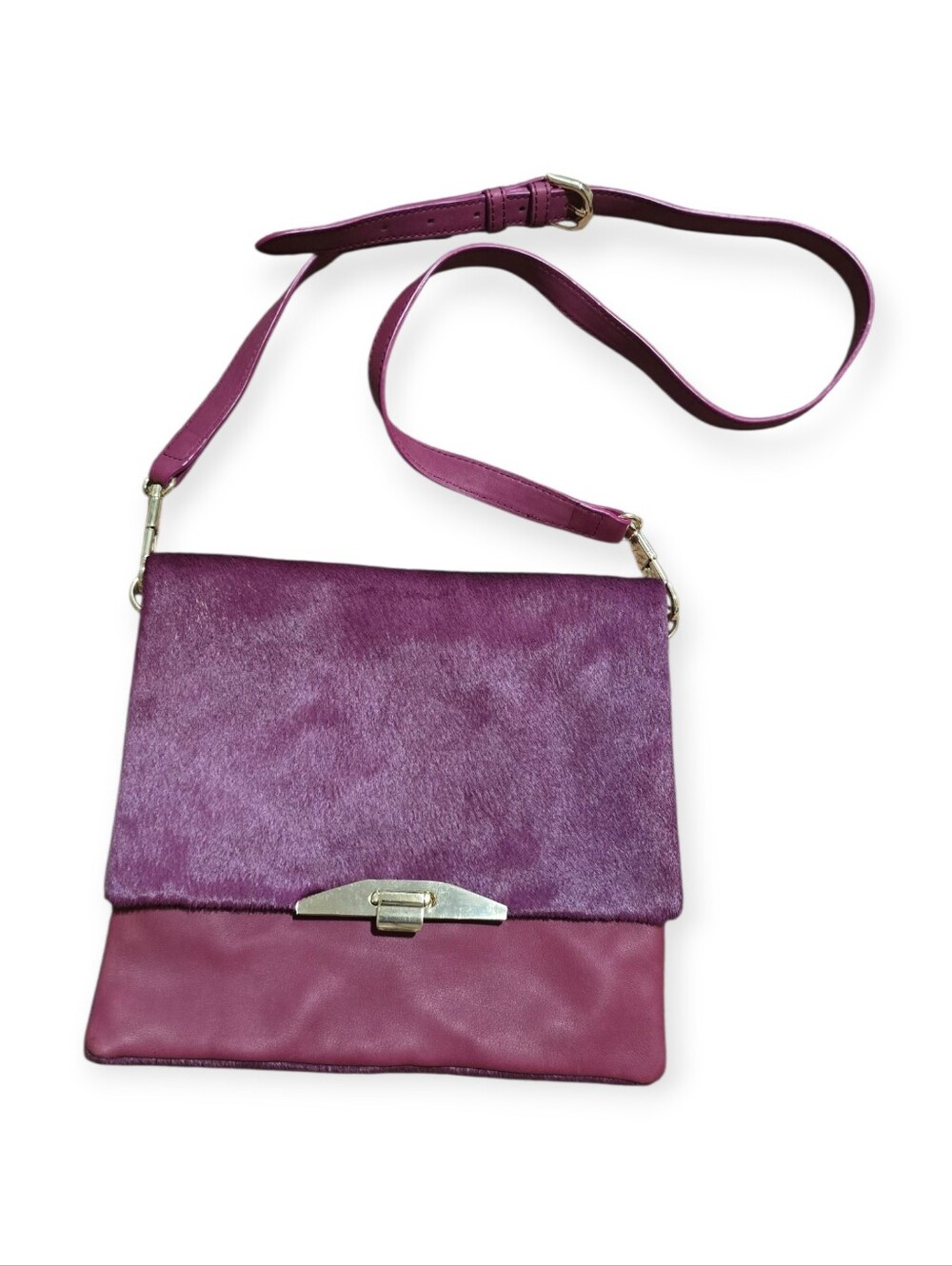 Ann Taylor Plum Pony Hair Envelope Crossbody - Picture 2 of 9